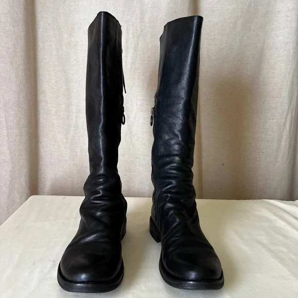 Fiorentini + Baker Emma Tall Leather Boots Black Italy Size 38 Lace Back